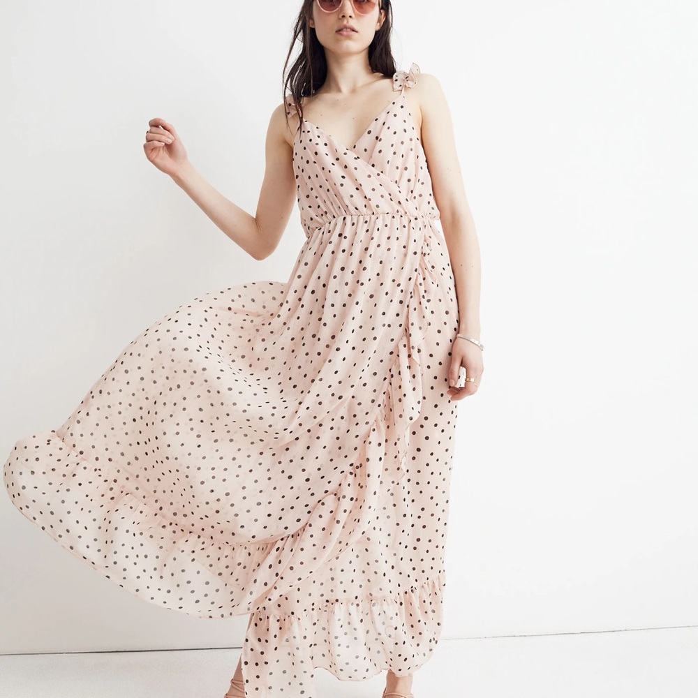 Madewell Pink and Black Tiered Ruffled Inkspot Maxi Dress